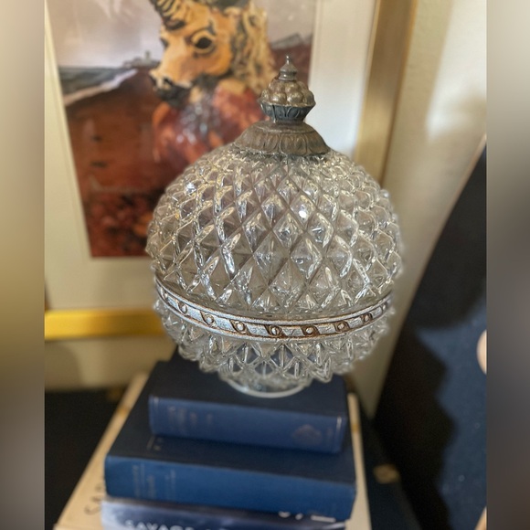 Mid Century Glass Ceiling Lamp Glass Light ORNATE DIAMOND Hollywood regency - Picture 1 of 9